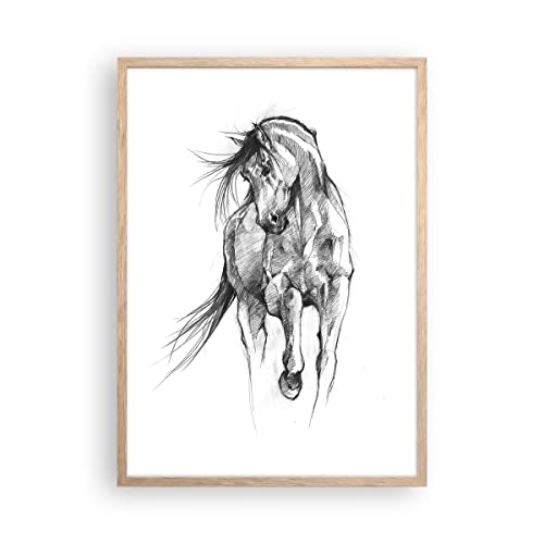 Wandposter Art Prints 50x70cm Poster Rahmen helle Eiche Pferd Galopp Tier Küche Wanddeko Bild Wand Kunstdruck Deko Wandbilder Dekoration Wohnzimmer Schlafzimmer Modern Wall Art Decor - P2NPA50x70-5080 von ARTTOR