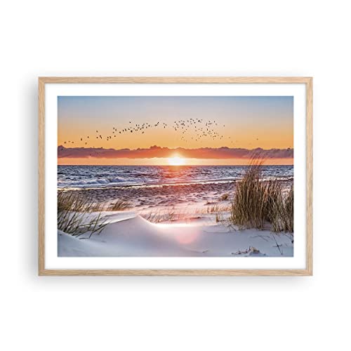 Wandposter Art Prints 70x50cm Poster Rahmen helle Eiche Sonne Strand Vögel Küche Wanddeko Bild Wand Kunstdruck Deko Wandbilder Dekoration Wohnzimmer Schlafzimmer Modern Wall Art Decor P2NAA70x50-4727 von ARTTOR