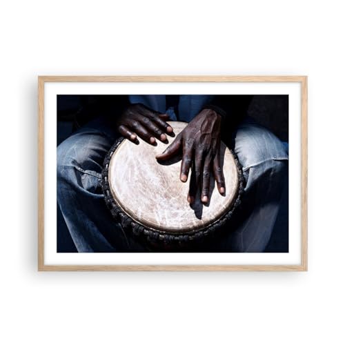 Wandposter Art Prints 70x50cm Poster Rahmen helle Eiche Trommel Musik Afrika Küche Wanddeko Bild Wand Kunstdruck Deko Wandbilder Dekoration Wohnzimmer Schlafzimmer Modern Wall Art P2NAA70x50-5218 von ARTTOR