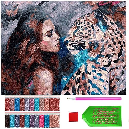 ARTULIO Diamond Painting Set - Frau mit Leoparden - 30x40 cm – 5D Diamant Painting Bilder, Diamond Painting Erwachsene von ARTULIO