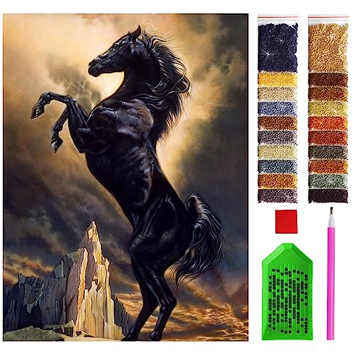 ARTULIO Diamond Painting Set – Stolzer schwarzer Hengst - 30x40 cm – 5D Diamant Painting Bilder DIY, Diamond Painting Erwachsene von ARTULIO