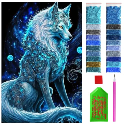 ARTULIO Diamond Painting Set - Blauer Wolf vor Weltraumhintergrund - 40x60 cm - Groß XXL - 5D Diamant Painting Bilder DIY, Diamond Painting Erwachsene von ARTULIO