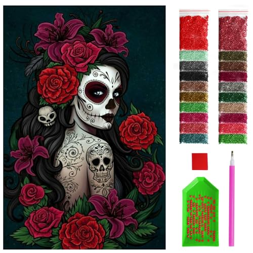 ARTULIO Diamond Painting Set - Dämonische Frau in roten Blumen - 40x60 cm - Groß XXL - 5D Diamant Painting Bilder DIY, Diamond Painting Erwachsene von ARTULIO