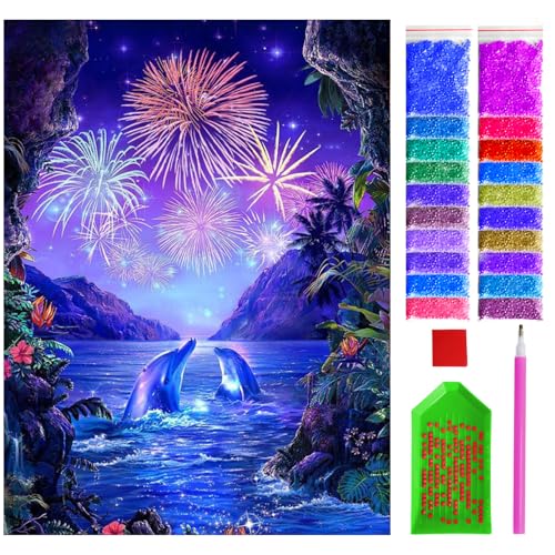 ARTULIO Diamond Painting Set Delfine – 5D Diamant Painting Bilder 30x40 cm mit Diamond Painting Zubehör für Kinder und Erwachsene - Crystal Art - Wand Deko von ARTULIO