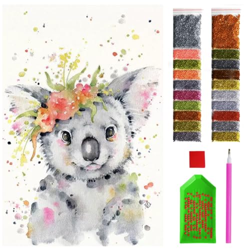 ARTULIO Diamond Painting Set - Farbenprächtiger kleiner Koala mit Blumen - 40x60 cm - Groß XXL - 5D Diamant Painting Bilder DIY, Diamond Painting Erwachsene von ARTULIO