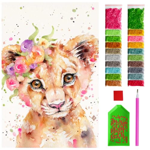 ARTULIO Diamond Painting Set - Farbenprächtiger kleiner Tiger mit Blumen - 40x60 cm - Groß XXL - 5D Diamant Painting Bilder DIY, Diamond Painting Erwachsene von ARTULIO