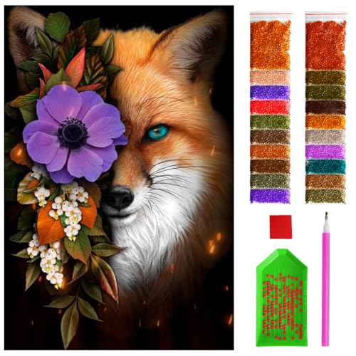 ARTULIO Diamond Painting Set - Fuchs mit Herbstblumen - 40x60 cm - Groß XXL - 5D Diamant Painting Bilder DIY, Diamond Painting Erwachsene von ARTULIO