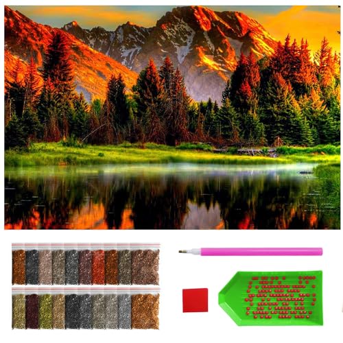 ARTULIO Diamond Painting Set - Herbstlicher Sonnenuntergang in den Bergen - 40x60 cm - Groß XXL - 5D Diamant Painting Bilder DIY, Diamond Painting Erwachsene von ARTULIO
