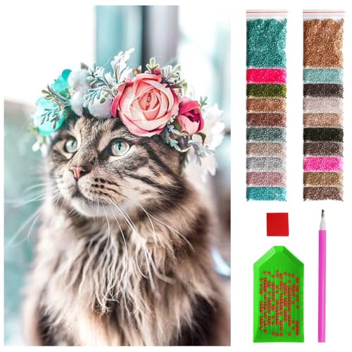 ARTULIO Diamond Painting Set - Katze im Blumenkranz - 40x60 cm - Groß XXL - 5D Diamant Painting Bilder DIY, Diamond Painting Erwachsene von ARTULIO