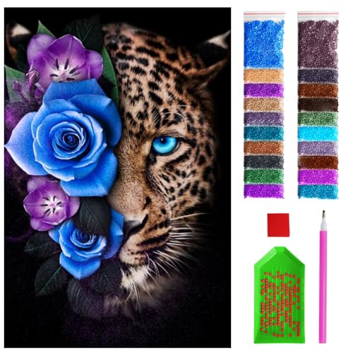 ARTULIO Diamond Painting Set - Leopard mit bunten Blumen - 40x60 cm - Groß XXL - 5D Diamant Painting Bilder DIY, Diamond Painting Erwachsene von ARTULIO