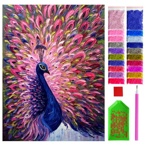ARTULIO Diamond Painting Set - Majestätischer Pfau mit karminrotem Schwanz - 30x40 cm – 5D Diamant Painting Bilder DIY, Diamond Painting Erwachsene von ARTULIO