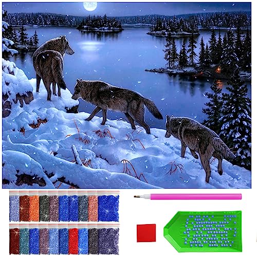 ARTULIO Diamond Painting Set - Wolfsrudel bei Vollmond - 30x40 cm – 5D Diamant Painting Bilder, Diamond Painting Erwachsene von ARTULIO