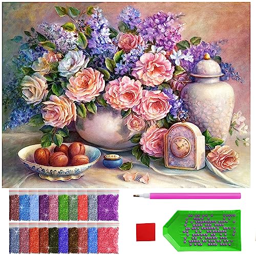 ARTULIO Diamond Painting Set - Rustikaler Blumentisch - 30x40 cm – 5D Diamant Painting Bilder, Diamond Painting Erwachsene von ARTULIO