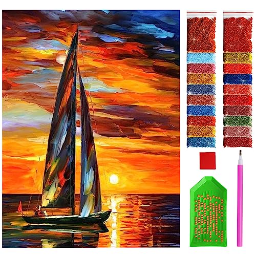 ARTULIO Diamond Painting Set Segelboot – 5D Diamant Painting Bilder 30x40 cm mit Diamond Painting Zubehör für Kinder und Erwachsene - Crystal Art - Wand Deko von ARTULIO