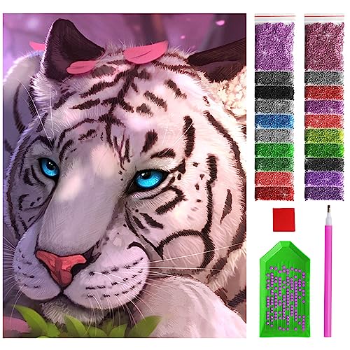 ARTULIO Diamond Painting Set - Winter-Tiger unter Blühendem Strauch - 30x40 cm – 5D Diamant Painting Bilder, Diamond Painting Erwachsene von ARTULIO