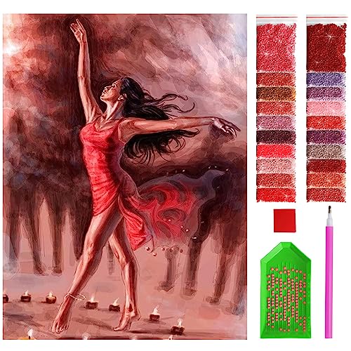 ARTULIO Diamond Painting Set - Tanzende Frau in Rot - 30x40 cm – 5D Diamant Painting Bilder, Diamond Painting Erwachsene von ARTULIO