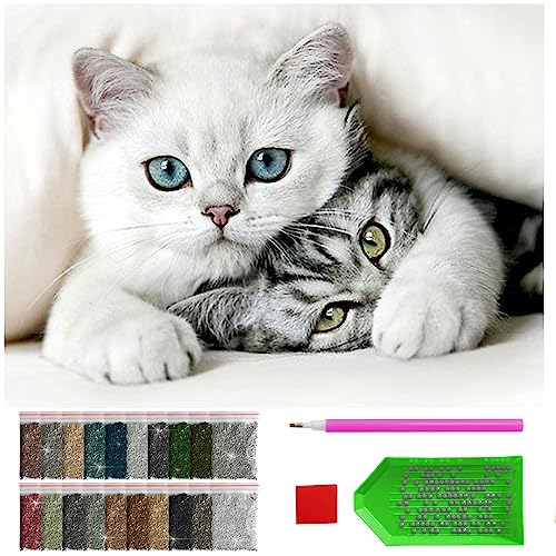 ARTULIO Diamond Painting Set - Zwei Katzen unter Decke - 30x40 cm – 5D Diamant Painting Bilder DIY, Diamond Painting Erwachsene von ARTULIO