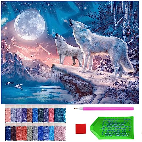 ARTULIO Diamond Painting Set – Wölfe heulen zum Sternenhimmel - 30x40 cm – 5D Diamant Painting Bilder DIY, Diamond Painting Erwachsene von ARTULIO