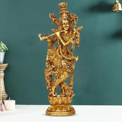 ARTVARKO Lord Murli Manohar Krishna Krishan Messing-Statue Murti Geschenk & Heimdekoration, große Größe, Höhe 38,1 cm., KRI15IN0014JAI von ARTVARKO