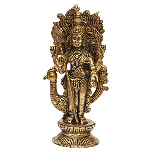 ARTVARKO Lord Murugan KartikeyaBrass Idol Swaminatha Skanda Swami Ji Kartik Statue Subramanya Goldfarbe 22,9 cm von ARTVARKO