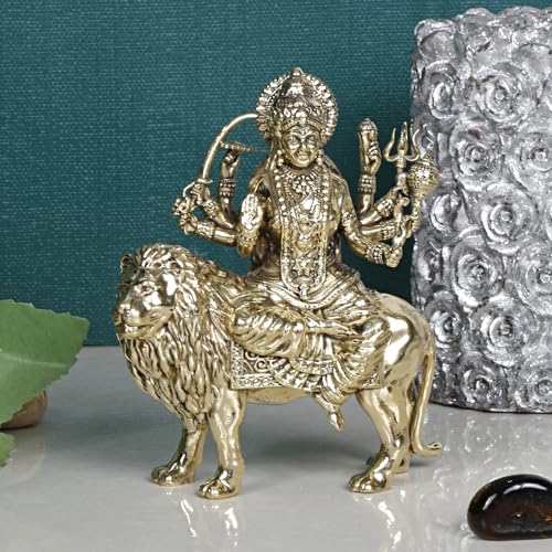 ARTVARKO Maa Durga Idol sitzend auf Löwe Ma Sherawali Devi Statue Navratra Pital Puja Murti (kleine Größe 8 x 4 x 9,5 cm), SFDURGA200 von ARTVARKO