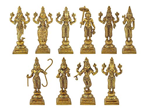 ARTVARKO Dashavatara Dasavatharam of Lord Vishnu Statuen Zehn Inkarnationen Avatare Idol Murti (goldfarben, 15,2 cm), 10 Stück von ARTVARKO