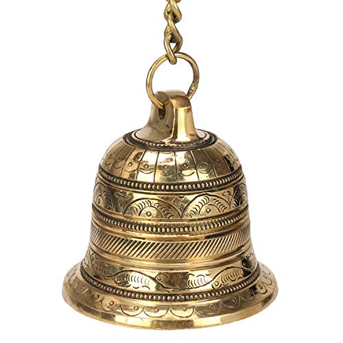 ARTVARKO Messingglocke zum Aufhängen, solide Glocke mit tiefem Klang, Antik-Stil, Wohnkultur für Wand, Tür, Mandir-Tempel, Pooja (Standard, Gold) von ARTVARKO