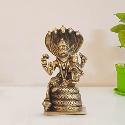Artvarko Lakshmi Narasimha Murti Messing Vishnu Laxmi Narayan Sheahnaag Idol Statue Schaustück für Zuhause Puja Pooja Zimmer Tempel Mandir Dekor von ARTVARKO
