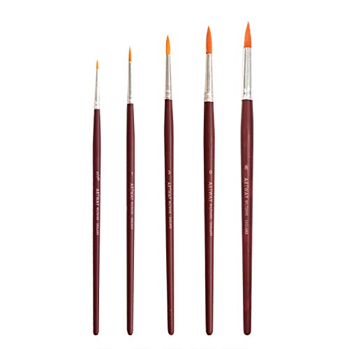 Artway - Malpinsel-Set mit 5 Stück - kurzer Griff - synthetisch - rund, Dunkelrot von ARTWAY