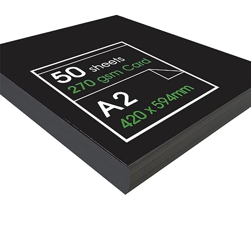 Artway - Recycelter Karton - 270 g/m² - Größe A1, A2 & A3 - Schwarz - A2 - 50 Blatt von ARTWAY