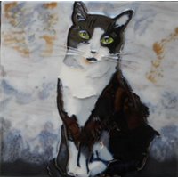 Katze Handbemalte Keramik Kunst Fliese 8 X Zoll Mit Staffelei Zurück von ARTWORKSONTILE