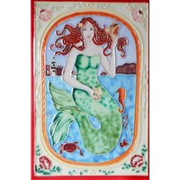 Meerjungfrau Handbemalte Kunstkeramikfliese 8 X 12 Zoll Mit Filzrücken von ARTWORKSONTILE