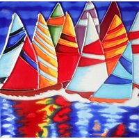 Segelboote Handbemalt Keramik Kunst Fliese 8 X Zoll Mit Staffelei Rücken Segelboote Handbemalt Keramik Kunst Fliese 8 X Zoll Mit Staffelei Rücken von ARTWORKSONTILE
