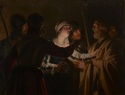 ARTXLXXBN Bekannt Leinwand Drucke Porträts Wandkunst Die Verleugnung des heiligen Petrus von Gerrit Van Honthorst Leinwand Ölgemälde für Wanddekoration 60x90cm von ARTXLXXBN