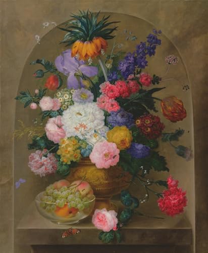 ARTXLXXBN Berühmte Gemälde Gemälde Fotodruck Malerei Poster Stillleben mit Früchten und Blumen von Johann Baptist Drechsler Modem-Grafik für Wohnzimmerdekoration 60x90cm von ARTXLXXBN