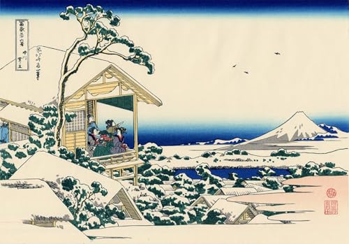 ARTXLXXBN Berühmte Gemälde Gemälde Fotodruck Malerei Poster Teehaus in koishikawa am morgen nach einem Schneefall von katsushika Hokusai Modem-Grafik für Wohnzimmerdekoration 60x90cm von ARTXLXXBN