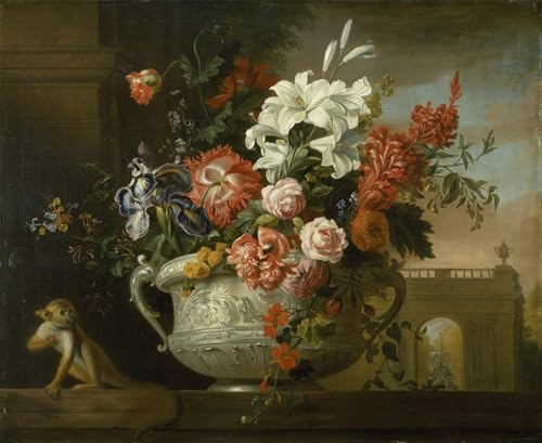 ARTXLXXBN Berühmte Gemälde Mode Leinwand-Malerei Bilder Wandgemälde Stillleben mit Blumen in einer Urne mit einem Tier auf einem von Jakob Bogdani oder Bogdany für Office Home Decor 60x90cm von ARTXLXXBN