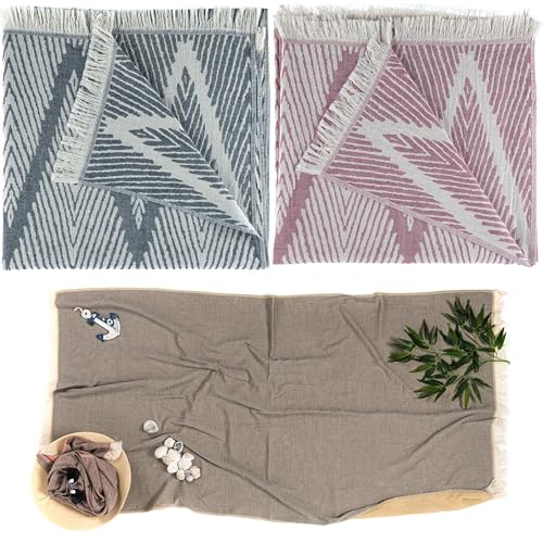 Arty 3er Set Hamamtuch Strandtuch Saunatuch - Badetuch Duschtuch Reisehandtuch Doppellagig 100% Baumwolle Oeko-TEX schnelltrocknend leicht groß Unisex weich 170 x 90 cm (3er Set, NavyFuchsiaYellow) von ARTY HOME