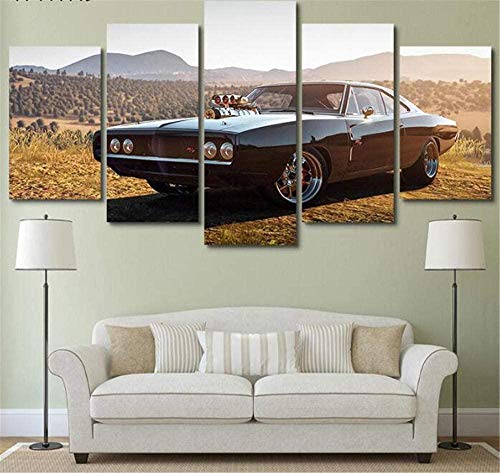 Artzon Drucke auf Leinwand 5 Stück 1970 Dodge Charger Rt Leinwand Bilder Modular Print Artwork Moderne Sportwagen Poster Home Decor Wandkunst -20x30cmx2 20x40cmx2 20x50cmx1-gerahmt von ARTZON