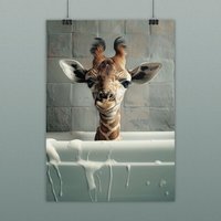 Giraffe Bath Time Rolled Poster | Quirky Home Decor, Animal Art, Unique Gift, Wall Print, Art von ARTbyCOLIBRIS