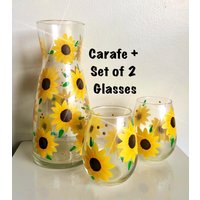 Handbemalte Sonnenblumen | Weingläser Mit Karaffe Set Krug Und Glas von ARTbySimoneCherese