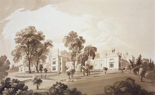 ARToPHIIU Abstrakte Leinwand Kunst Vintage Wandbild Ansicht des Hauses mit Sichtschutz zu den Ställen und Wirtschaftsgebäuden zum Sezincote House von John Mrtinss für Schlafzimmer Home Decor 60x90cm von ARToPHIIU