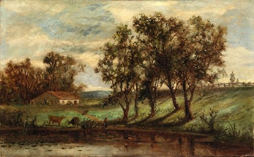 ARToPHIIU Leinwand Wand Kunst Malerei Wandkunst Mann mit grasenden Kühen in der nähe von teich mit haus und bäumen im hintergrund von edward mitchell bannister für Wanddekoration 60x90cm ARToPHIIU Leinwand Wand Kunst Malerei Wandkunst Mann mit grasenden Kühen in der nähe von teich mit haus und bäumen im hintergrund von edward mitchell bannister für Wanddekoration 60x90cm von ARToPHIIU