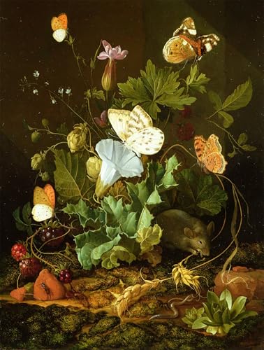 ARToPHIIU Modern Wandbilder Poster Wandbilder Leinwand Bilder Druck Stillleben eines Waldbodens mit Blumen und einer Maus von Elias Van Den Broeck Leinwand Ölgemälde für Office Home Decor 60x90cm von ARToPHIIU