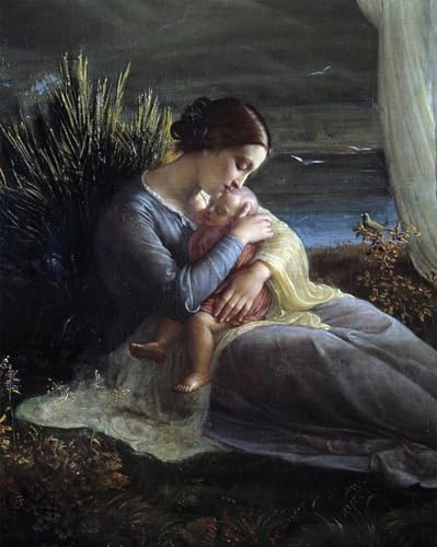 ARToPHIIU Modern Wandbilder Poster Wandbilder Leinwand Bilder Druck das Gedicht der Seele; Der Engel und die Mutter von Louis Janmot Leinwand Ölgemälde für Office Home Decor 60x90cm von ARToPHIIU