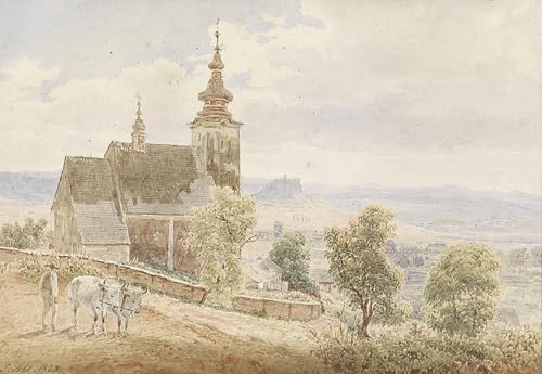 ARToPHIIU Wandkunst Dekorative Gemalde Kunst Poster Leinwanddruck Malerei Blick auf die Zipser Burg in der Slowakei vor dem Kirchhof und dem Domkapitel von Jakob Alt für Heimtextilien 60x90cm von ARToPHIIU