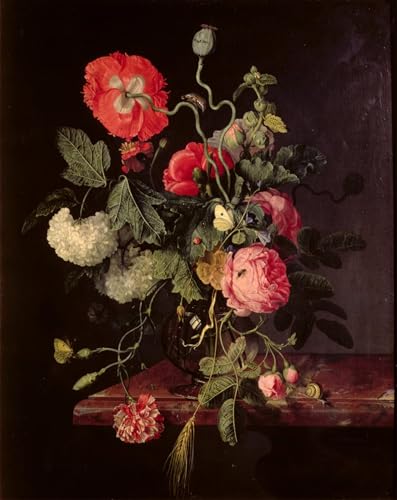 ARToPHIIU Wandkunst Dekorative Gemalde Kunst Poster Leinwanddruck Malerei Blumen in einer Glasvase von Jacob Van Walscapelle Leinwand Druck für Heimtextilien 60x90cm von ARToPHIIU