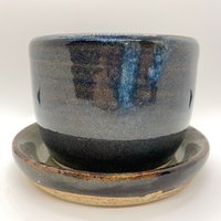 Kleiner Handgeworfener Steinzeug Überwurf Mit Drainage Und Platte, Sukkulenten Überwurf, Blauer Grüner von ARTreasureDesigns