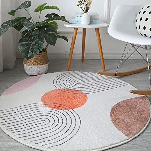 ARUGYTEI Runder Teppich,Orange rosa schwarz weiß modernes Muster,Kurzflor Designer Teppiche weich fürs Wohnzimmer, Schlafzimmer, Esszimmer oder Kinderzimmer, orange, ø 130 cm von ARUGYTEI