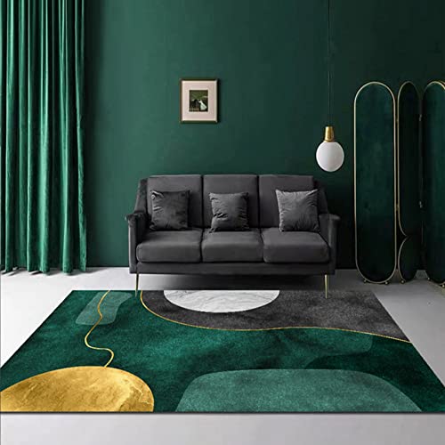 ARUGYTEI Teppich Kurzflor,60 x 90 cm,grüner, schwarzer, Goldener Halbkreis, Teppiche Waschbar rutschfest, Bettvorleger Sofa Matte, für Eingang Wohnzimmer Schlafzimmer, von ARUGYTEI
